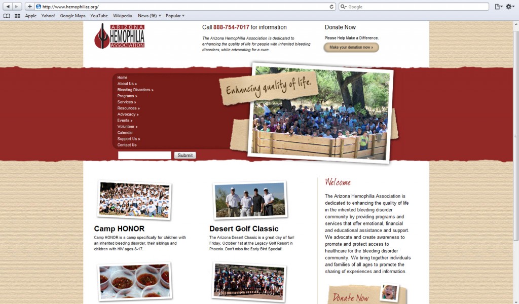 AZ Hemophilia Assoc. Website by Liquis Design